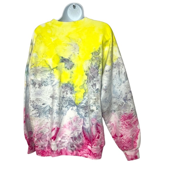 NWOT Hand Dyed Pink Grey Neon Yellow Tie Dye Sweater - Size XL - Picture 4 of 15